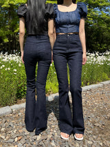 Selvedge denim spandex high waist bootcut pants (Denim)