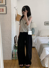 Daily Pintuck Long Wide Cotton Pants (2color)