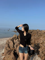 V-neck ribbed button slim fit long sleeve knit wrap cardigan (5 colors)