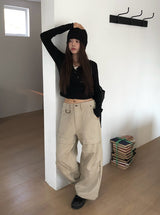 フォークカットスナップDリングコットンワイドパンツ