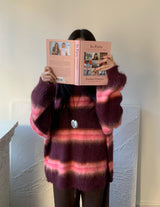 Hazy Hairy Stripe Loose Rose-Fit Knit