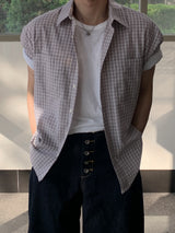 ファロチェックロールアップ半袖シャツ
