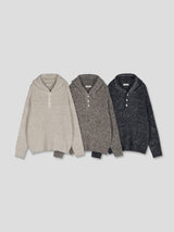  Bow henley neck hood knit