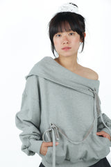offshoulder ribbon hoodie(gray)