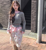rozel floral satin pintuck midi sk
