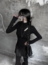 diagonal cut-out half neck T