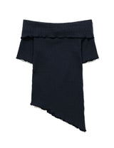 ASYMMETRIC RIB OFF-SHOULDER TEE(NAVY)