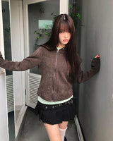 ヒオンハイネックボタンフードジップアップ