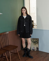 STUDDED DENIM JACKET [BLACK]