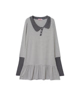STRIPE ASYMMETRY COLLAR ONE PIECE - GRAY