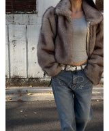 [F/W] Crop foxy fur jacket 