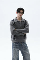 Argyle Contrast Polo Knit Sweater