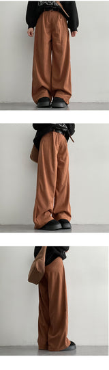 Clam corduroy pintuck wide pants