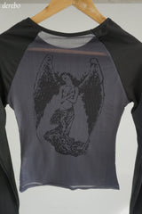 Back see-through angel long-sleeved t-shirt