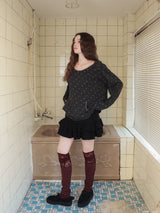 Lace layered over kneesocks / burgundy