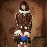 Flower Button Duffle Shearling Coat