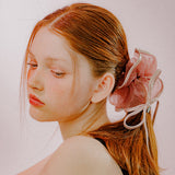 RIBBON TRIM SEE-THROUGH SCRUNCHIE (DEEP PINK)