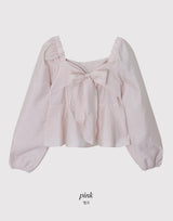 #Fairy Ribbon Puff Long Sleeve Blouse (4color)