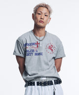 ホース レタリング ヘンリーネック クロップド Tシャツ - グレー