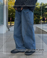 Low curve cargo denim jeans (Blue)