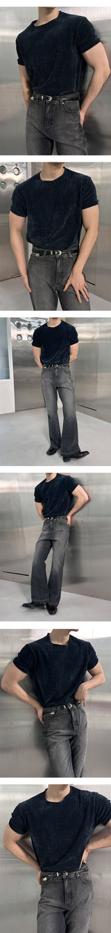 [MUSCLE FIT] ベルベットカットハーフニット(4color)