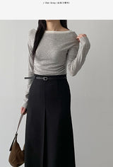 Layered Shirring Boat Neck T-Shirt