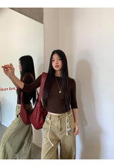 Khaki brown line wide cotton pants