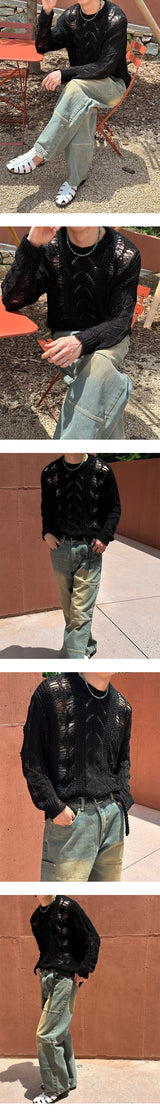 [PREMIUM] Grunge damage round neck knit (3color)