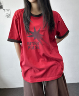 レットコントラストレタータトゥーパッチショートスリーブTシャツ3カラー