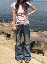 Tego Vintage Washing Denim Bootcut Pants