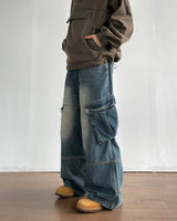 Deep-washed Cargo Denim Pants