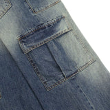 LMN Solid Cargo Wide Denim Pants (blue)