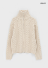 [MADE] Stevie Cable High Neck Knit Zip-up
