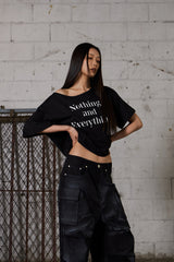 Lettering Oversized One-Shoulder T-Shirt - Black
