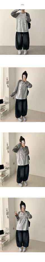 Loen pocket incision line washing balloon wide denim pants