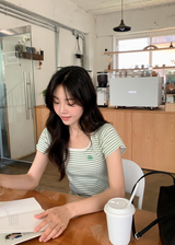 Border Square Slim Short Sleeve T-Shirt (3color)