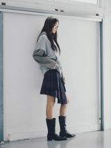 Pleated Wraparound Skirt Navy Check