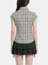 Della Ruched Check Blouse