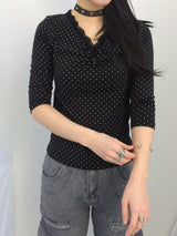 Lace V-Shirring Dot Top