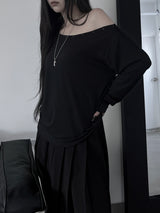 pin off-shoulder long sleeve T (2color)