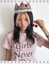 イスケープパラダイス Loveplayshop "ガールズネバーダイ" レッドポルカドットショートスリーブシャツ