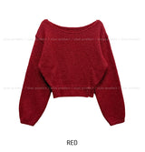 Chippo Button Boat Neck Wool Crop Knit