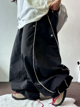 PIPING NYLON BALLOON WIDE LONG PANTS 🫐💙🖤🩶3COLOR