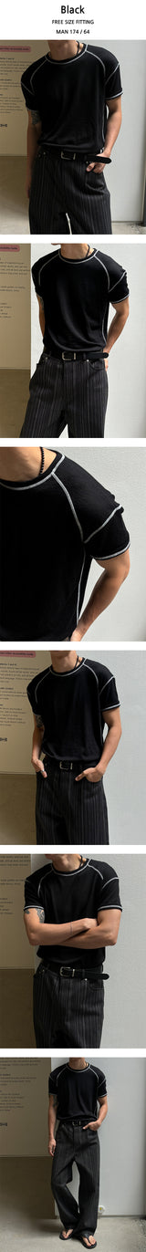 [MUSCLE FIT] ステッチラインハーフTシャツ(4color)