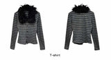 Black fur striped knit cardigan