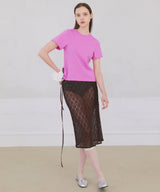 Floral Lace Layered Skirt - Brown