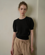 Slim button half knit_black