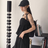 Tid pintuck flare ribbon string tank top blouse