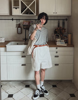 ルリンワッフルヘンリーネック半袖Tシャツ