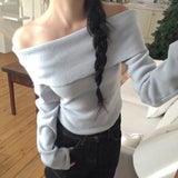 Haezen feminine fit off-shoulder knit T-shirt
